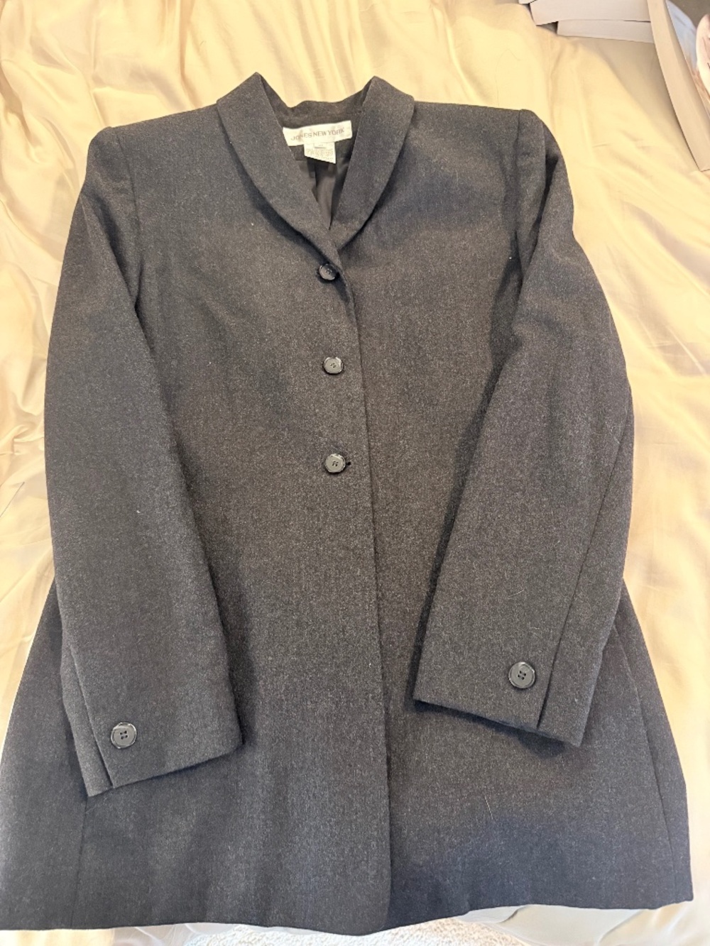 Jones New York 3 Button Blazer in Charcoal Gray 100% Wool Size 10